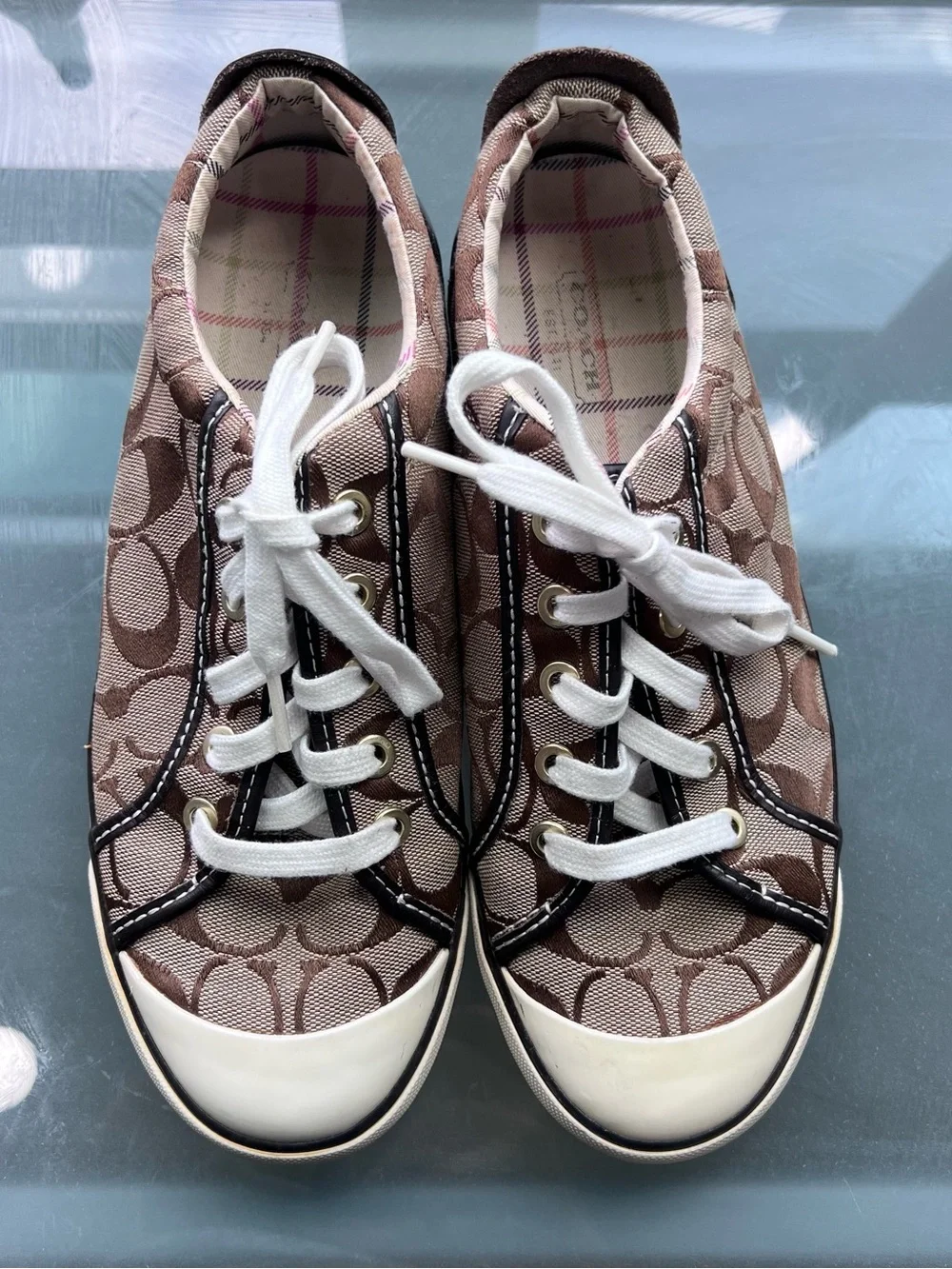 Coach Brown Signature Monogram Low-Top Sneakers with White Accents